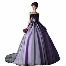 Kivary Black Tulle Beaded Lace Long Formal Gothic Prom Wedding Dress Lavender US - £114.57 GBP