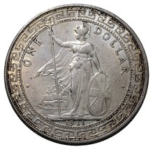 1911 Großbritannien Silber Handel Dollar Münze Au Einzelheiten Km #T5 - $181.89