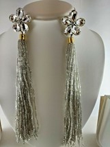 Funkelnde Kristalle Bollywood Mode Forward Quaste Lang Perlen Weiß Ohrring - £11.68 GBP