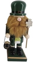 Wooden Christmas Nutcracker,9&quot;, St. Patrick&#39;s Gnome W/BUCKET &amp; Shamrock Staff,Ci - £20.23 GBP