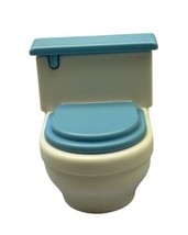 Vintage Little Tikes Mansion Dollhouse Toilet Doll Bathroom Blue & White Potty - $12.89