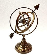 Nautical Antique Brass Armillary Sphere World Globe Brown Metal Base Office Deco - £69.47 GBP