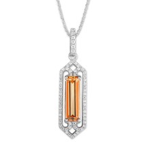 Sterling Silver CZ Border with Center Rectangle Champagne CZ Pendant - £61.30 GBP