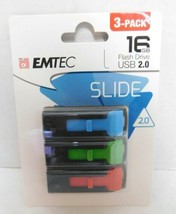 Emtec Slide 16GB USB 2.0 3-Pack Flash Drives Thumb Drive Laptop PC - $9.89