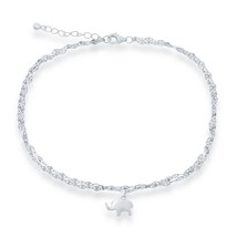 Sterling Silver Double Strand Mirror Chain w/ Elephant Charm Anklet - £31.39 GBP