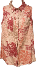 Linen Blend Sleeveless Blouse, Peach Orange Paisley Print - £11.58 GBP