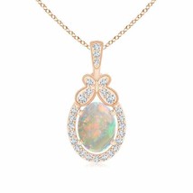 ANGARA Floating Opal and Diamond Halo Pendant with Butterfly Motif in 14K Gold - £800.66 GBP