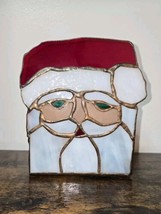 Stained Lead Glass Santa Claus Face Tea Light Candle Holder/Box Christmas Decor - $34.65