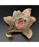 Enameled Brass 6” Maple Leaf Dish Tray Floral Design - $423.94 MXN