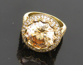 925 Sterling Silver - Cubic Zirconia Gold Plated Cocktail Ring Sz 7.5 - RG18703 - £34.23 GBP
