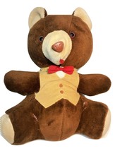 Vintage Toy Co Teddy Bear Plush JUMBO Brown Stuffed Animal Red Bow KOREA... - £58.73 GBP