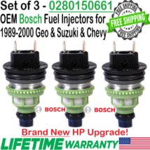 NEW Genuine x3 Bosch HP Upgrade Fuel Injectors for 1989-1997 Geo Metro 1.0L I3 - £132.21 GBP
