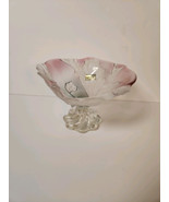 Mikasa Pink Tulip 7&quot; Footed Centerpiece Bowl Satin Pink Floral Frosted G... - $59.34 CAD