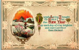 Loving thought To Greet You New Year Flower Border Cabin Embossed Postcard 1907 - £3.06 GBP
