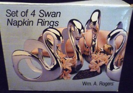 SILVERPLATE TARNISH RESISTANT SWAN NAPKIN RINGS SET OF 4 NMB WM. A. ROGERS - $219.20 MXN