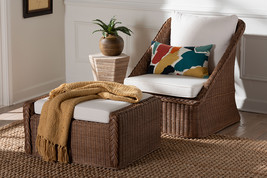 Novia Bohemian Peanut Brown Braided Rattan 2Pc Arm Chair and Footstool Set - $5,567.26 MXN