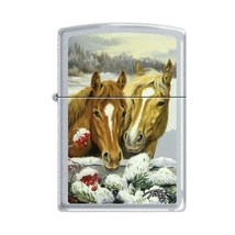 Zippo Lighter - Picken&#39;s Winter Horses Satin Chrome - 852732 - £21.55 GBP