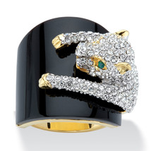 PalmBeach Jewelry Gold-Plated Genuine Onyx and Crystal Leopard Cocktail ... - $79.99