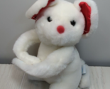 Jerry Elsner vintage plush white red hugging mouse fastening hands - $15.58