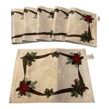 Set of 6 Holly Poinsettia placemats St. Nicholas Square Jacquard Print 1... - £25.58 GBP