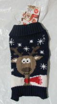 Festive Dog Sweater with Reindeer on Blue Background Size XS - £11.00 GBP