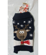 Festive Dog Sweater with Reindeer on Blue Background Size XS - £11.00 GBP