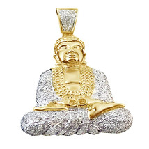 Homme Pendentif Bouddha 1.50CT Simulé Diamant Vrai 14K Argent Plaqué or Jaune - £868.10 GBP
