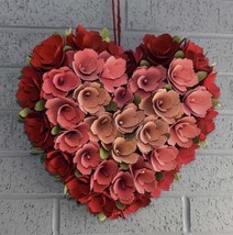 WOOD ROSETTE HEART WREATH HANDCRAFTED FOR VALENTINE DAY GIFTS  - £143.87 GBP