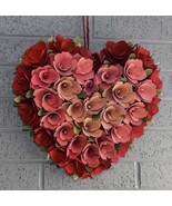 WOOD ROSETTE HEART WREATH HANDCRAFTED FOR VALENTINE DAY GIFTS  - £144.06 GBP
