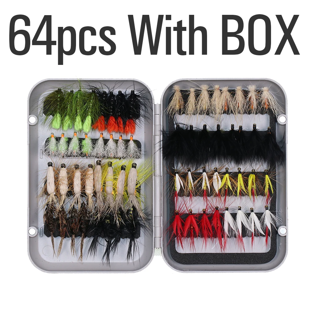 ICERIO 64PCS Dry Wet Flies Nymph Fishing Bait Case Trout Fishing Fly Lur... - $844.16 MXN