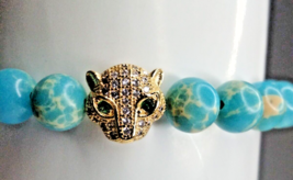 Panter With Rhinestones &amp;Marvel Turquoise Color Beads - £11.87 GBP