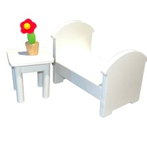 Pottery Barn Kids Dollhouse Furniture Bed, Table, Flower Pot - £9.05 GBP