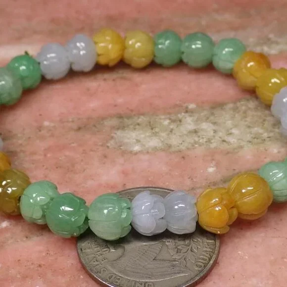 Certified 3 Color Natural A JADE Jadeite Beads Bangle Lotus Flower Brace... - $2,946.12 MXN