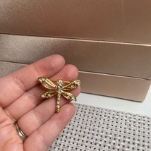 Gold Dragonfly Brooch with Rhinestones - $146.60 MXN