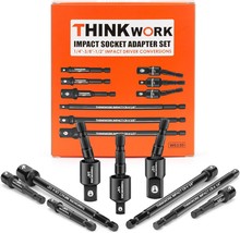 Thinkwork Impact Socket Adapter Set, 1/4&quot; 3/8&quot; 1/2&quot; Drill Socket Adapter... - £26.82 GBP