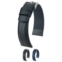 Hirsch Runner Leather Watch Strap - Black - L - 18mm / 16mm - Shiny Silver Buckl - £60.53 GBP