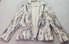 Chico&#39;s Blazer Jacket Womens Size 1 Cream Multi Geo Print Long Sleeve Open Front - £22.11 GBP