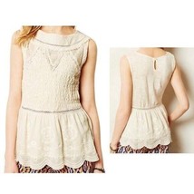 Anthropologie Meadow Rue Ivory Embroidered Peplum Sleeveless Blouse Women&#39;s XS - £7.82 GBP