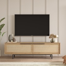 Ocean TV Unit Console with Metal Legs 63 Inches with Storage Shelves &amp; D... - $345.51