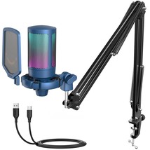 Usb Gaming Streaming Recording Pc Microphone Kit, Rgb Condenser Computer Mic Bun - £67.98 GBP