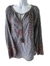 Johnny Was Workshop Boho Embroidered Gray Avaline Marrakesh Blouse Shirt L - $60.50