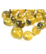 Lucite BIG BEAD Vintage NECKLACE Yellow Green &amp; Black Swirl Graduated Be... - $38.62 CAD