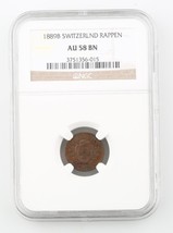 1889-B Switzerland 1 Rappen Coin Slabbed AU 58 BN NGC Graded Swiss KM 3.1 - £262.83 GBP