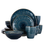 Elama  Deep Sea Mozaic 16 Piece Luxurious Stoneware Dinnerware Set - £57.91 GBP