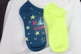 Ladies 2 pr. Low-Cut Socks (new) HAPPY CAMPER 2 - BLUE &amp; GREEN - £7.33 GBP