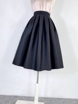Black A-line Pleated Taffeta Skirt Outfit Women Plus Size Glossy Midi Skirt  image 2
