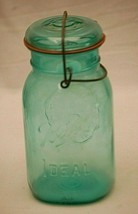 Ball Ideal Mason Blue 1 Quart Jar Glass Top Wire Bail Lid Eagle 76 Bi-Centennial - $39.59