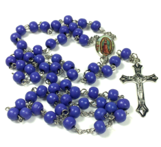 Purple Beaded Silver tone Christian Catholic Rosary Bead Necklace - $6.00