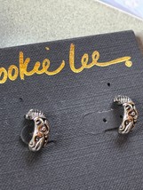 Cookie Lee Ornate Silver & Goldtone Half Hoop Dangle Post Earrings for Pierced - $11.29