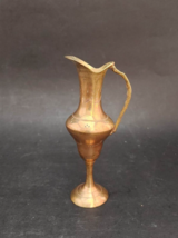 Vintage Solid Brass Bud Vase Pedestal Pitcher Ewer Etched 5&quot; Tall - £8.47 GBP